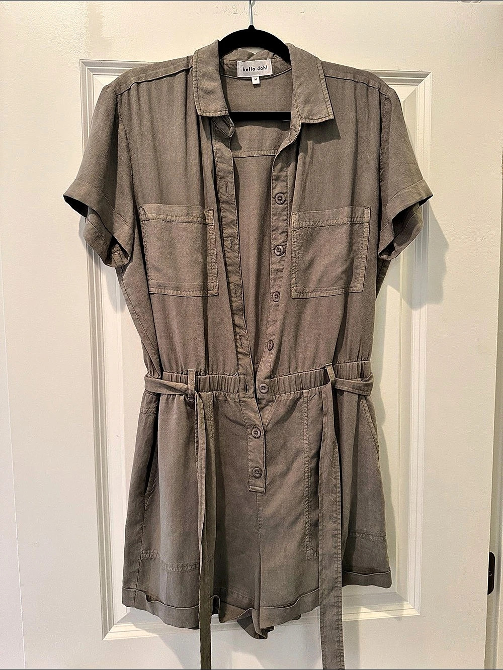 bella dahl Rolled Hem Utility Romper Brown Medium